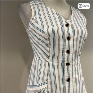 LOFT Blue and White Striped Button-Front Dress